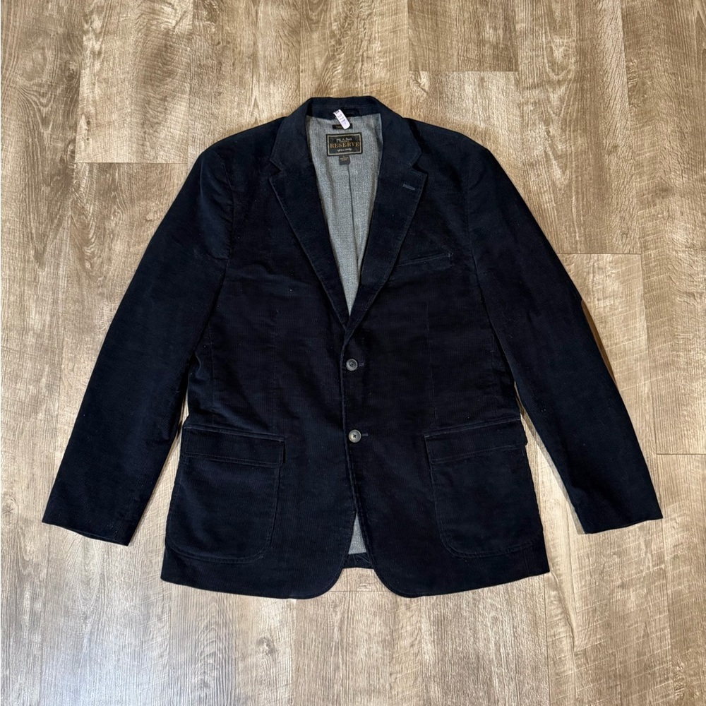 JOS A BANK RESERVE Navy Corduroy Sport Coat Blazer Men L Elbow Patches EUC